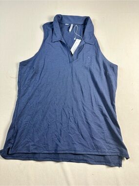 TravisMathew Women's Majorca Sleeveless Golf Polo Heather mood indigo xl